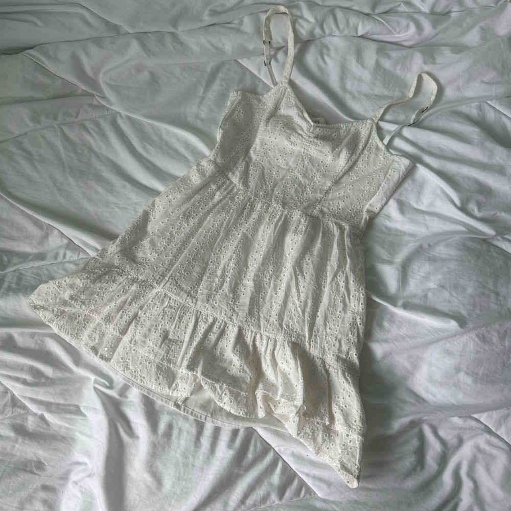 hollister white eyelet short dress flowered bow back extra small